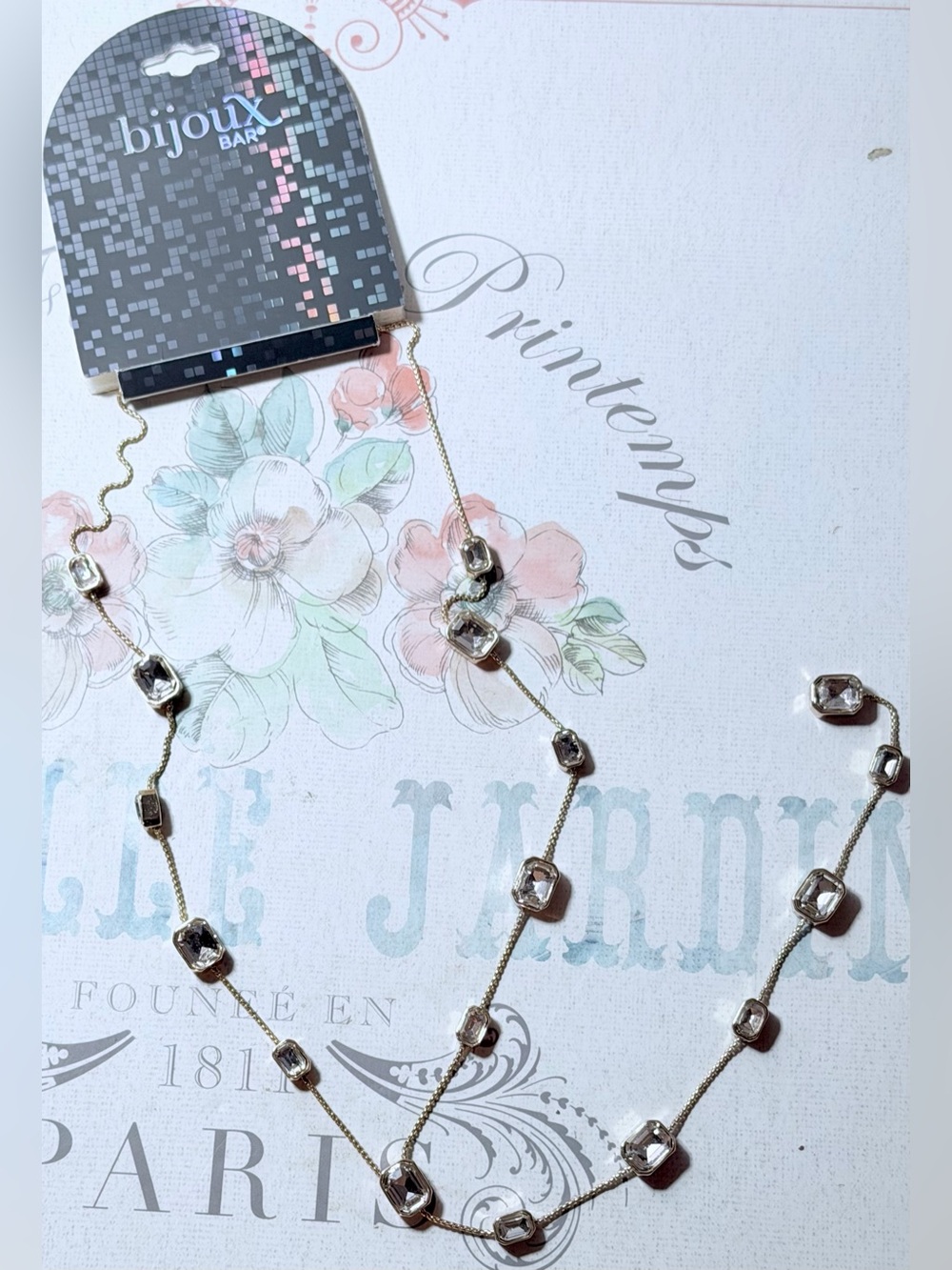 Gold Tone Necklace with Clear Crystal Accents
